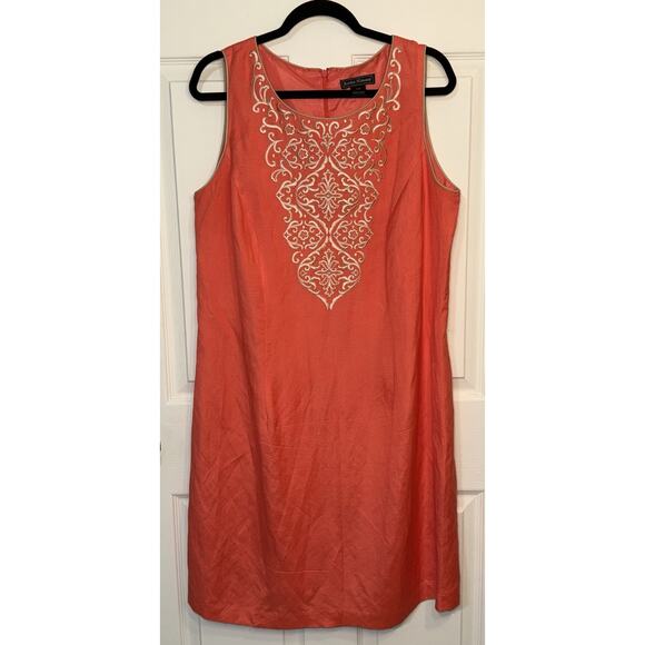 Jessica Howard Womens Orange Linen Blend Dress Size 14W Golden Detail Resortwear - Picture 5 of 5